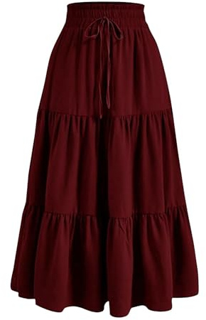Jupe Longue Femme Blanche Coton à Taille Élastique Décontractée Jupes Plissée Chic Élégantes A-Ligne Ete Fluide Boheme Couleur Unie pour Printemps Et Été Coupe Trapèze Dress Maxi De Travail Plage