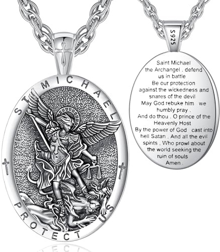 EUDORA St Saint Michael Necklace Medal for Women Men S925 Sterling Silver, Archangel St Michael Pendant for Protection Medalla de San Miguel Arcangel Christian Jewelry Gifts for Mens Women, 22+2