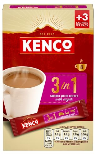 Kenco 3 in 1 Smooth White Instant Coffee with Sugar Sachets x8