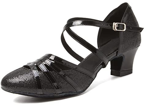 HIPPOSEUS Scarpe da Ballo Glitterate Latino Americano per Donna con Punta Chiusa Scarpe da Danza da Sala per Il Valzer e Tango