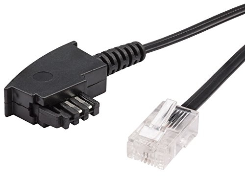 ecabo 10056 2m TAE-F Stecker auf RJ45-Stecker Anschlusskabel – Routerkabel – VDSL/DSL – Direktanschluss von DSL-Routern an die Telefondose – Flachkabel für Alle Router und Modems – schwarz