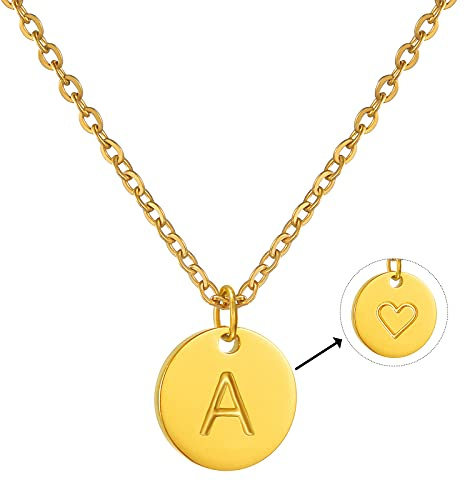 AFSTALR Initial Letter Necklace for Women Round Pendant with A Heart Necklace Personalized Birthday Jewellery Gifts Gold