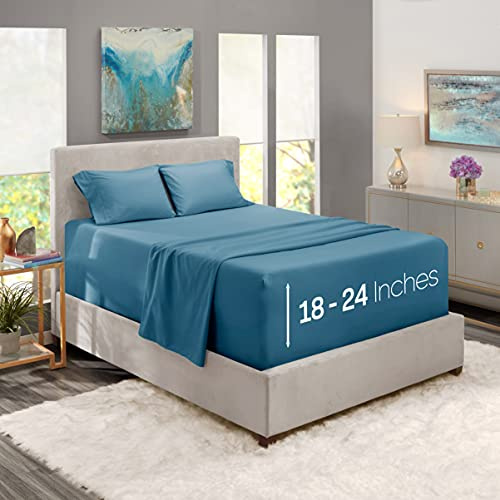 Nestl Extra Deep Pocket Single Bed Sheets - Fits Mattress 18-24 Inches Deep, Extra Deep Pocket Twin Sheets Sets, 4 Piece Twin Size Sheets, Blue Heaven Sheets