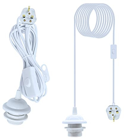 Wrpacttg Plug in Pendant Lighting,2PCS Hanging Light with 4.5M Cable,E27 White Pendant Lighting Fixture with Switch and Plug,Plug in Ceiling Light That Can DIY Lampshade,for Living Room Plant