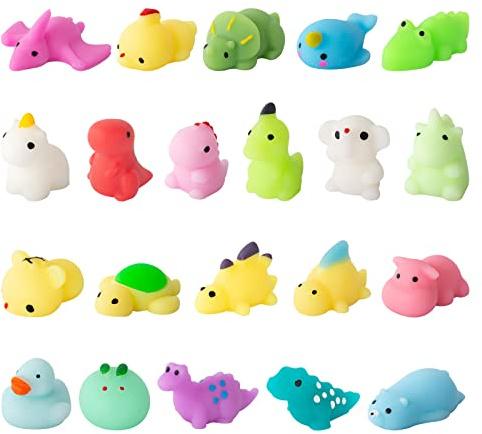 Nestling 21Pcs Mochi Squishy Toys, Soft Mini Kawaii Squeeze Toys | Animals Dinosaur Squishies Set, Stress Relief Sensory Fidget Toys Pack, Boys Girls Birthday Party Favors, Classroom Prizes
