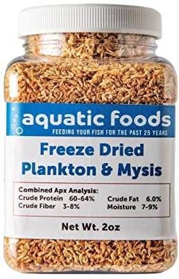 Aquatic Foods Inc. Plankton & Mysis Shrimp -Freeze Dried Floating Small Plankton/Mysis for Marines, Corals, Anemones, Koi & Pond Fish, Cichlids, All Tropical Fish…2oz Small Jar