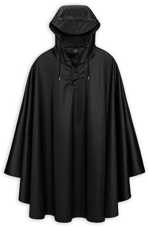 RAINS Cape - Black Waterproof Windproof Lightweight Unisex Poncho with Hood and Cap Brim and External Welt Pockets for Men and Women - 2 Year Warranty
