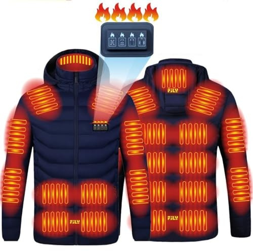 Cappotto Riscaldato con Cappuccio, Giacca Riscaldata a 21 Zone di Riscaldamento for Uomo e Donna, Gilet Riscaldato con Ricarica USB Piumino Caldo con Cappuccio for Pesca Moto Caccia Sci Campeggio ( Co