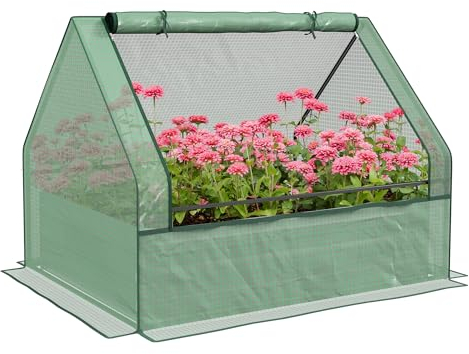 Outsunny Foliengewächshaus Frühbeet Hochbeet Gewächshaus Tomatenhaus mit Rollfenster Treibhaus für Garten, Balkon, Grün, 125 x 95 x 92 cm