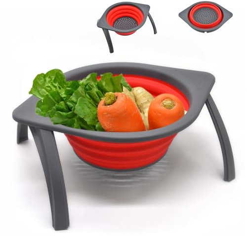 Aipeeo Scolapasta Pieghevole,Scolapasta Silicone,Colander Setaccio da Cucina,Scolapasta da Lavello,Colapasta Silicone Pieghevole,Colino per Pasta con Supporto Adatto per Verdure,Pasta e Frutta