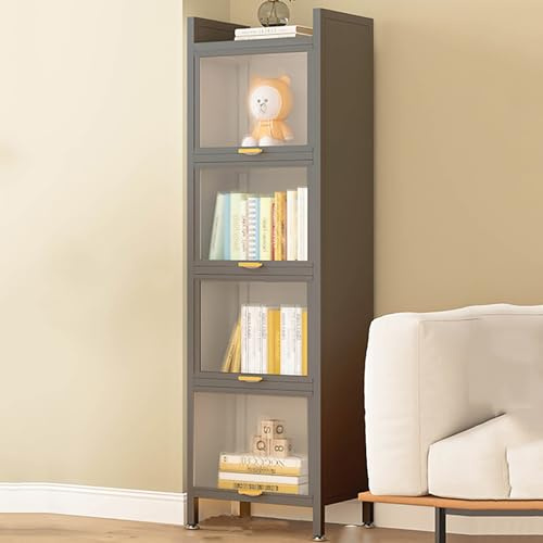 Estantería con Puertas Transparentes, Estantería Independiente, Vitrina Moderna, Estantería Organizadora de Cubos, Mueble de Almacenamiento de Metal para Dormitorio, Sala de Estar, Oficina, Estudio(Gr