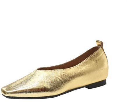 OBiQuzz Ballerinas Women's Elegant Flat Loafer Women's Shoes PU Leather Mary Jane Low Shoes Elegant and Comfortable Ballerina Shoes Slip On Dress Shoes Dance Shoes Leisure Pumps Bridal Shoes, gold