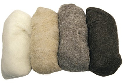 Rayher 5363300 Reine Schurwolle, meliert, Vlies, 4 Farben à 25g, Braun-Töne