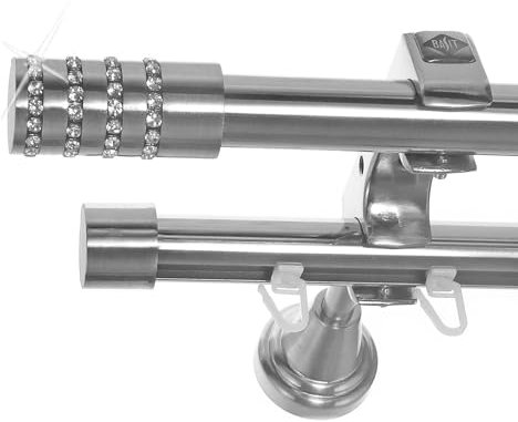 BASIT Rohr + Innenlauf Gardinenstange Wandmontage 2 läufig 120cm lang Edelstahl Look Metall Gardinenstange 2 läufig Wandbefestigung Ø20mm I H60 RI