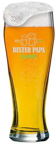 Bicchiere da grano con [nome] come incisione personalizzata per la festa del papà, 6 motivi + nome a scelta su bicchiere da birra bianca da 0,5 l (motivo 02)