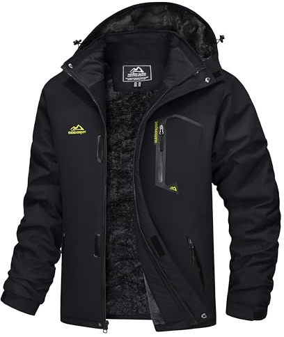 MAGCOMSEN Winter Jackets for Men Snowboard Ski Jacket Warm Rain Coats Waterproof Insulated Winter Parka Jacket Fleece Raincoat Black XL