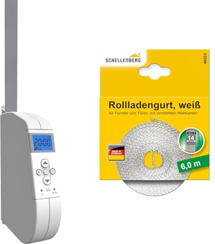 WIR elektronik, eWickler Comfort, eW920-m, elektrischer Gurtwickler, Display, für 15mm Gurtband + Schellenberg 46003 Rollladengurt 14 mm/6.0 m, weiß