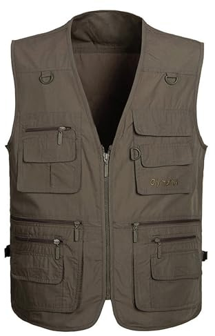 Lentta Men's Fishing Vest Summer Outdoor Work Safari Photo Cargo Vest 14 Pockets(Poplin Grey-XXL)
