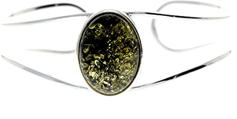Vacker designer 925 sterlingsilver justerbar armring set med baltisk bärnsten – GL532, 20 mm, Papper Sten, - Amber