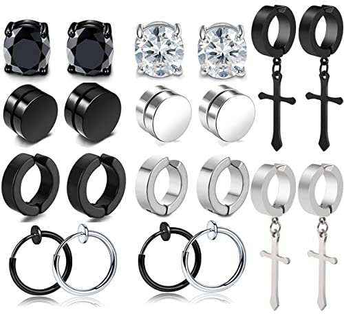 10 Pares Falsos Pendientes Magnéticos de Acero Inoxidable Aros Imán Hombre Pendientes Clip Negro Plumas Pendiente CZ Mujer Pendientes Sin Agujero Pendiente
