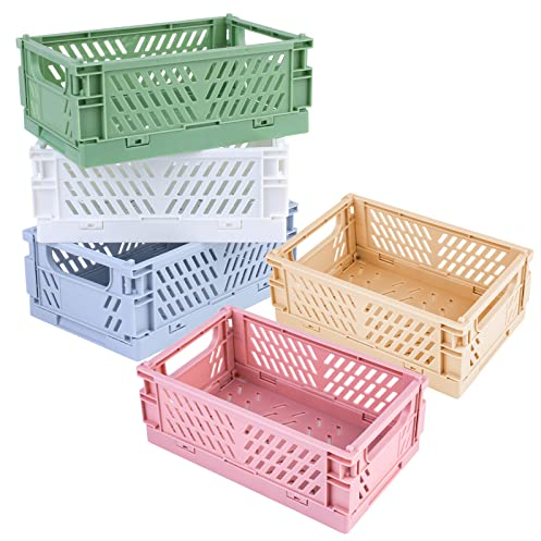 Cajas Plegables Plastico, Paquete de 5 Cajas Almacenamiento de Plástico Plegables, Cesta Almacenamiento Plástico Estable para Estantería, Hogar, Cocina, Aula, Cuarto de Baño, Oficina