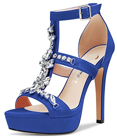 Castamere Donna Spillo Alto High Tacco Heel Piattaforma Aperte sulla Punta Sandali Romani Diamante Cristallo da Matrimonio Feste Sexy 13 CM Heels Blu Raso 41 EU