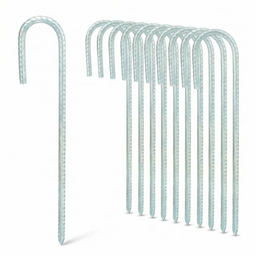 QWORK 10X Clavijas de Anclaje al Suelo, Acero Macizo, 30 cm ø 8 mm, Extremadamente estables, Ideales para anclar Castillos, Vallas, Trampolines, Lonas, Tiendas de campaña, Redes