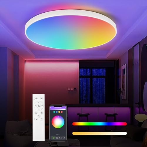 SILAMPDI Plafon LED 24W RGB Luz Inteligente Alexa, WIFI, APP Remote Control, IP44 Impermeable Luces Techo 1700LM 3000K-6500K Lampara Techo Regulable para Salon, Dormitorio, Cocina, Ø32CM