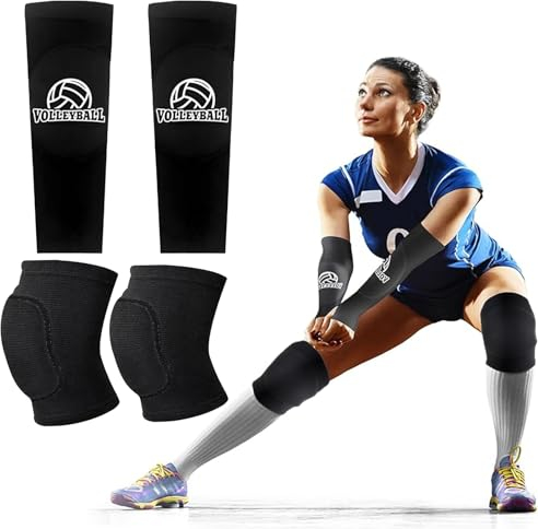 DMNQ 1 Paar Cool Night Black S Größe Knieschützer Volleyball und 1 Paar Schwarze Jugendgröße Armschoner Volleyball Damen Schwamm Antikollisions Volley-ball Armschoner Knieschützer und Armschützer