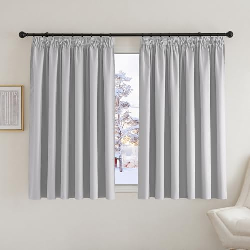 PONY DANCE Blackout Pencil Pleat Curtains, Silver Grey, W90 x L54 Inch | Thermal Insulated Curtains with Noise Reducing & Privacy, Luxury Soft Window Treatment for Bedroom & Living Room, 2 Panels