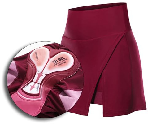 Gonna e Pantaloncini da Ciclismo da Donna 2 in 1 Gonna da Bici a Vita Alta con Imbottitura in Gel 3D e Tasche Gonna per Pantaloni da Bicicletta Traspirante ad Asciugatura Rapida per Veicoli,Red-M