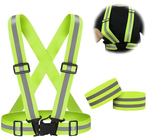 Gilet Réfléchissante Elastique Taille Ajustable, 2X Brassard Scratch, Gilet De Sécurité Haute Visibilité, Respirant Plein Air Gilet de Sécurité, Haute Visibilité Nuit, pour Jogging, Vélo, Moto