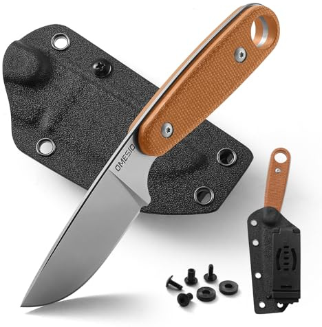 Omesio Petit Couteau de Ceinture 14C28N - EDC Lame Fixe Full Tang, Micarta - Survival Randonnée Camping - Étui Kydex Cadeau Homme