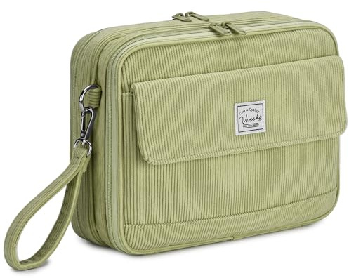 VASCHY Trousse Crayon de Couleur, Grande Trousse 192 Slots en Velours Côtelé Portable Multi-Poches Feutres Stylos Aquarelle avec Anse Amovible pour Homme Femme Fille Artiste Vert Clair