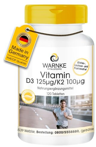 Vitamin D3 + K2 Depot - 120 Tabletten - 125μg D3 + 100μg K2 pro Tablette - Deutsche Apothekenqualität - hochdosiert - vegan | Warnke Vitalstoffe