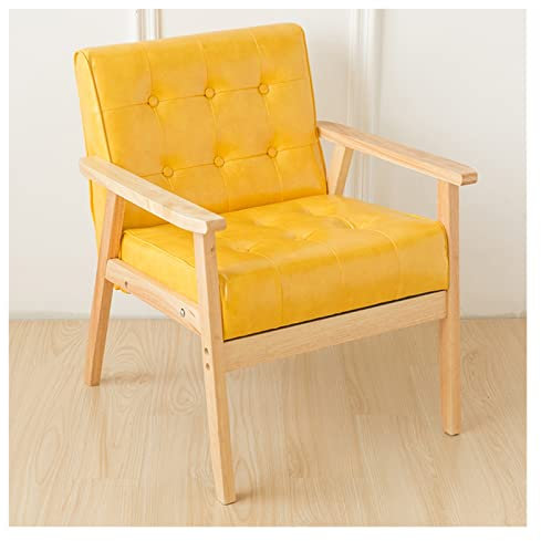 Silla de salón retro moderna de mediados de siglo, marco de madera maciza, tapizado de piel sintética, sillón elegante para sala de estar y dormitorio, silla cómoda de lectura y club de ocio