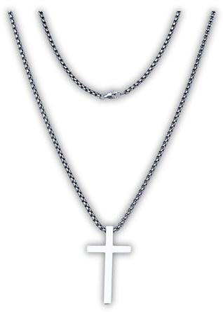 Lunara Atelier Collar de TITANIO 100% puro, Cadena de caja de titanio de 3mm con colgante en forma de cruz satinado mate 42x24mm, hipoalergénico (30'' - 76 cm)