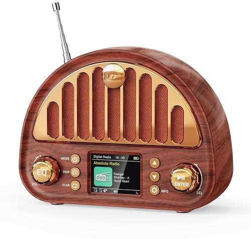 Mesqool DAB+/DAB/FM Radio Portable, Retro Radio with 3000mAh Rechargeable Battery & Mains Powered, Vintage Radio with Bluetooth 5.0, 80 Presets, Dual Alarms, Colour Display, AUX/TF Card Slot