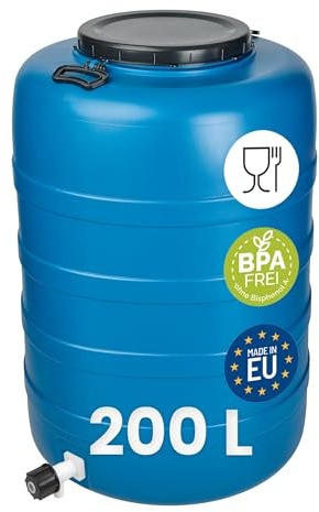 Garronda Bidone in Plastica 200 L e rubinetto HDPE con Coperchio Serbatoio Acqua per Raccolta Piovana Contenitore Alimentare per Stoccaggio e Fermentazione Grande Apertura GD-0186 Blu