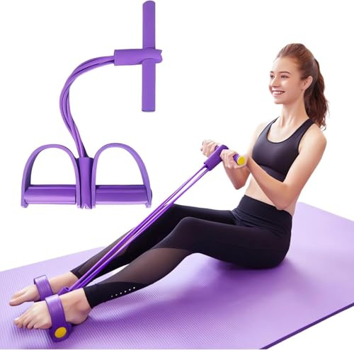 Extractor de Tobillo, Banda de Resistencia Elástica para Extractor de Pedal de Yoga de 4 Tubos para Entrenamiento de Adelgazamiento de Estiramiento de Abdomen/Cintura/Brazo/Pierna (Morado)
