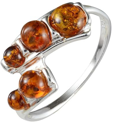 HolidayGiftShops Bague Adulte en Argent Sterling et Ambre Miel de la Baltique Aria - Taille 56.5