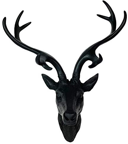 Mojawo Tolles XL Hirschgeweih Hirschkopf Geweih 10-Ender Schwarz 30x18x40cm Figur Skulptur Wohndekoration