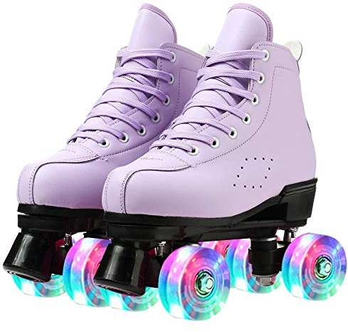 Roller Skates for Women PU Leather Four-Wheel Roller Skates Indoor Outdoor Skating Shoes