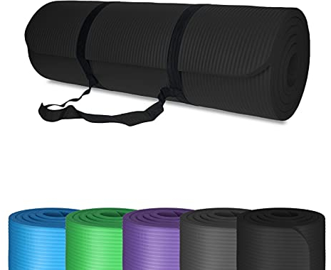 Yogamatte Gymnastikmatte Fitnessmatte | rutschfest, gelenkschonend | NBR Schaumstoff 185 x 61 x 1,5 cm mit Tragegurt (Schwarz)