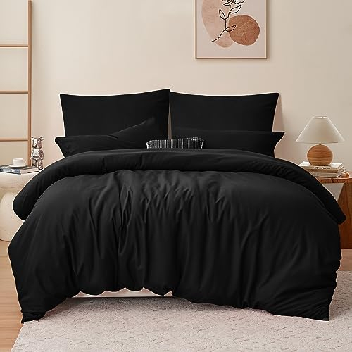 RUIKASI Bettwäsche 220x240 3teilig Schwarz - Polyester Mikrofaser Bettwäsche-Sets Oeko-TEX, Bettbezüge 220 x 240cm + 2 Kissenbezüge 80x80cm mit Reißverschluss, Weich und Bügelfrei