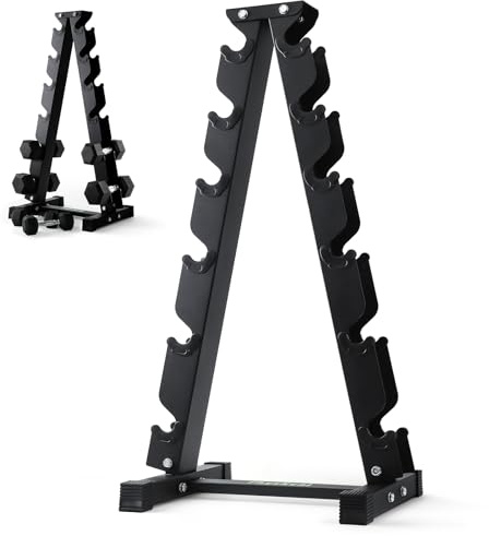 PhysKcal 6-Tier Weights Storage Dumbbell Stand, Dumbbell Rack Heavy Duty Steel 400kg Load Bearing, Dumbbell Tree Stand Weights Holder for Home Gym Exercise Fitness Equipment