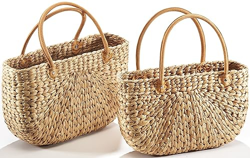 Kobolo Korbtasche Einkaufstasche Flechttasche aus Wasserhyazinthe - 2er Set