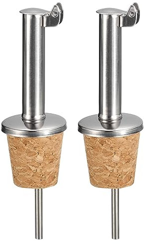 sourcing map Stainless Steel Bottle Pourers, 2Pcs Auto Flip Olive Oil Spout, Cork Design Wine Bottle Stoppers, for Pours Liquid, Olive Oil, Wine, Vinegar, Most Liquor Bottles