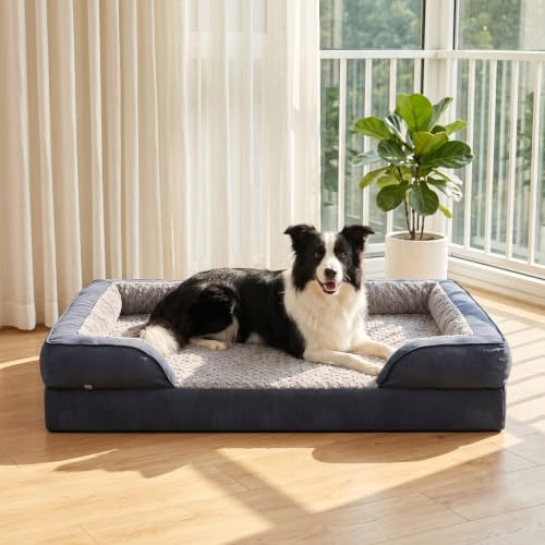 JOEJOY Large Dog Bed - Washable Orthopedic Dog Beds, Waterproof Removable Cover, Anti-Slip Bottom, Anti-Anxiety Pet Bed, Machine Washable, 89x64x17 cm, Grey
