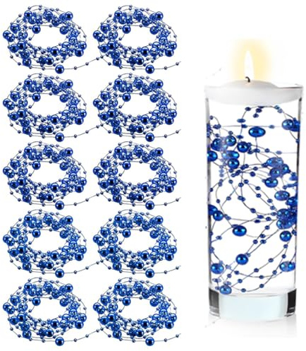 10 PCS de Perlas Navidad,130 CM Cuerdas de Perlas para Velas Flotantes Relleno de Hilo de Perlas de Imitación para Jarrones la Decoración del Hogar y la Boda Tocados de Novia árbol de Navidad (Azul)